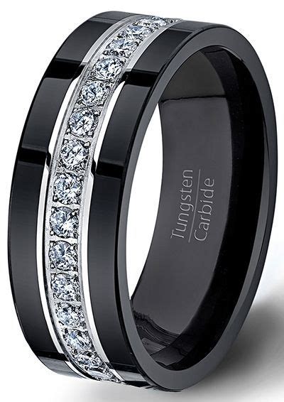 Our men's wedding bands include tungsten wedding rings and black titanium wedding rings with diamonds for a unique edge. Black Tungsten Ring Fully Stacked With Brilliant Diamond ...