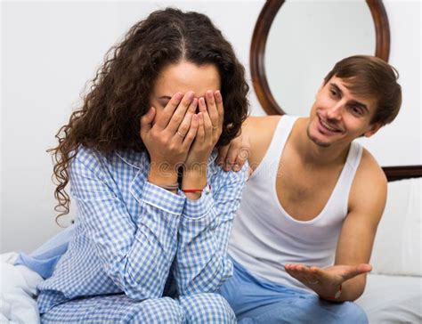 Smiling Husband Trying To Reconcile With Wife Stock Image Image Of