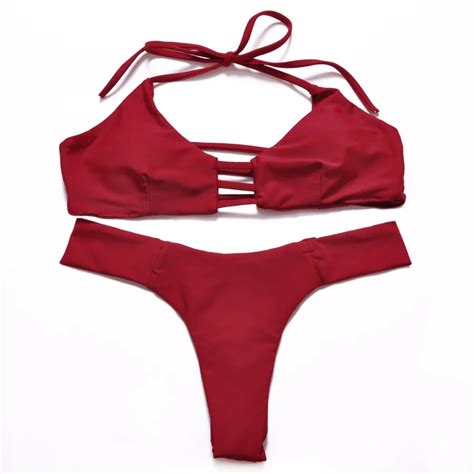 Sexy Bandage Brazilian Bikinis Women Swimwear Swimsuit Push Up Red