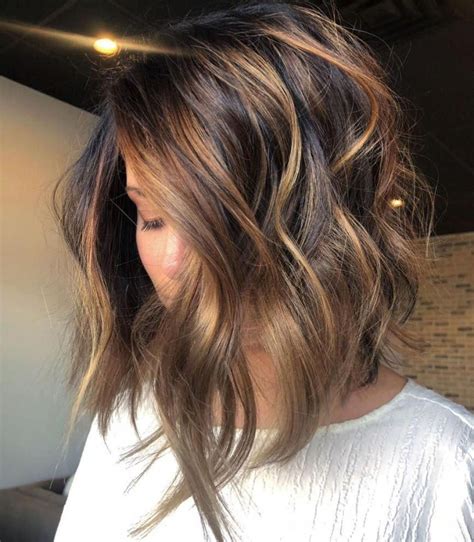 Long Brown Bob With Caramel Highlights LongBobHaircuts Brunette