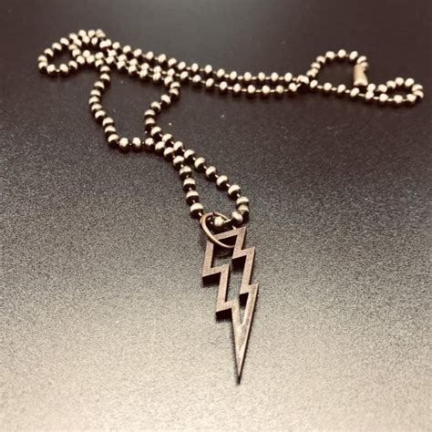 Lightning Bolt Pendant Necklace Black Acrylic Or Dark Walnut Etsy