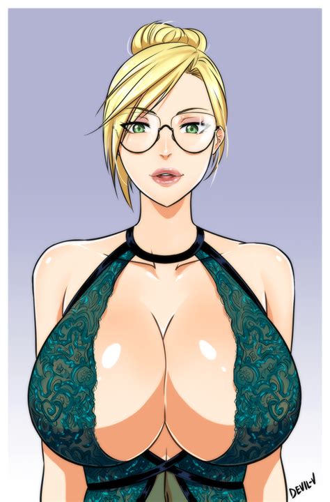 Rule 34 Blonde Hair Breasts Cleavage Devil V Female Glasses Huge