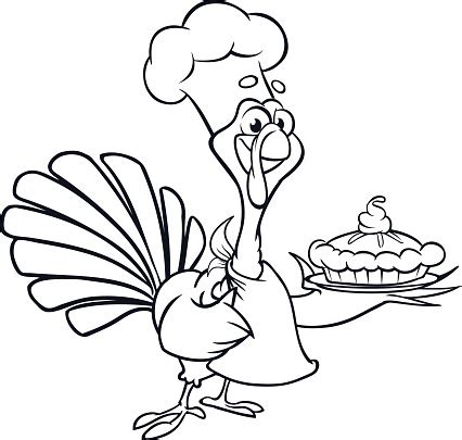 Thanksgiving Funny Cartoon Turkey Chief Cook Serving Pumpkin Pie