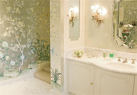 Gracie Chinoiserie Wallpaper Marble Bathroom The Glam Pad