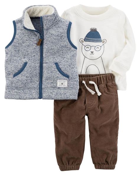 Carters Baby Boys 3piece Bear Sherpa Vest Set Newborn Have A Look