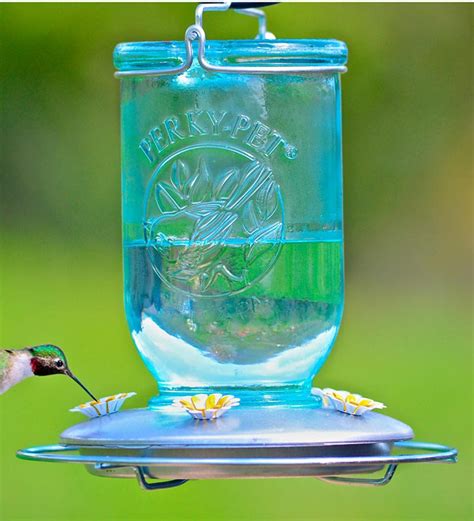 Yet another use for the mason jar. Antique Mason Jar Hummingbird Feeder in Blue | PlowHearth