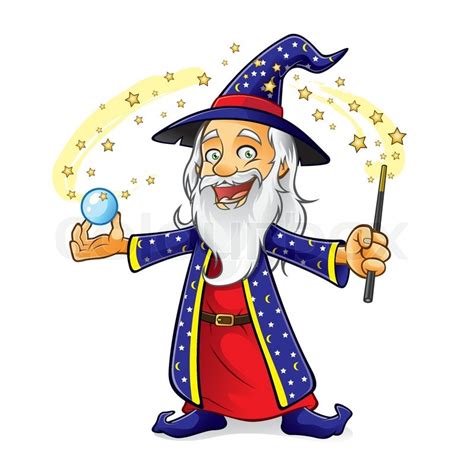 Wizard Is Holding A Crystal Ball As He Stock Vector Colourbox