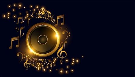 Free Vector Golden Music Speaker With Sound Notes Background