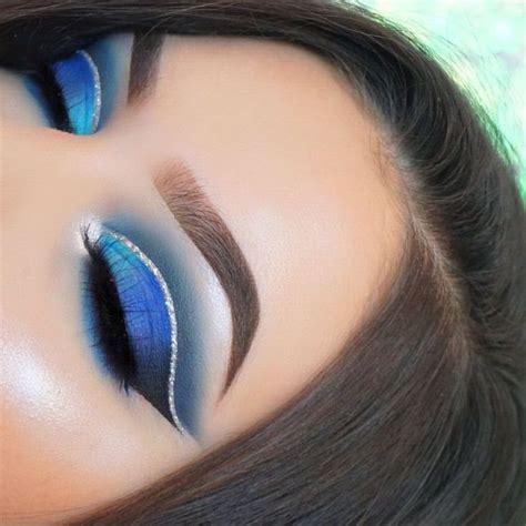 Blue Smokey Eye With A Silver Glitter Cut Crease Eye Makeup Blue