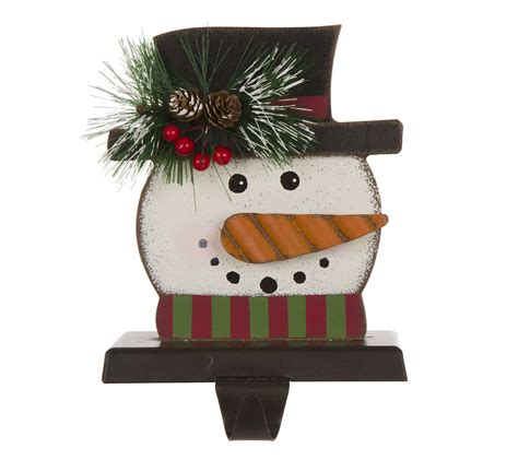 Glitzhome Christmas Wooden Metal Snowman Head Stocking Holder