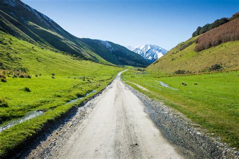 Landscape With Dirt Road In The Mountains New Zealand Stock Image