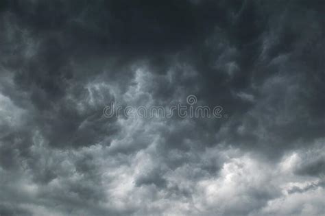 Panorama Of The Heavy Storms Dark Clouds Going To Rain Stock Photo