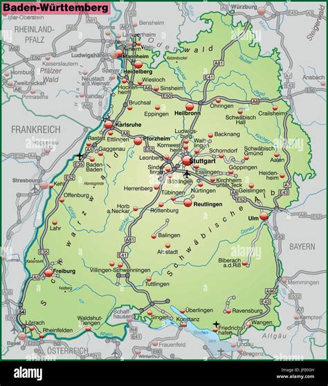 Mapa De Baden Wuerttemberg Con La Red De Transporte En Color Verde