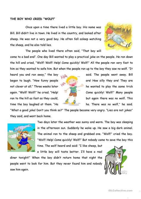 The Boy Who Cried Wolf English Esl Worksheets For Distance Learning