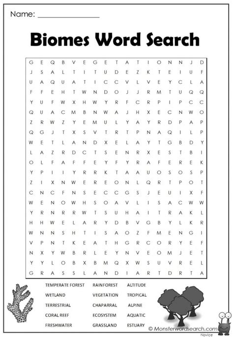 Biomes Word Search Monster Word Search