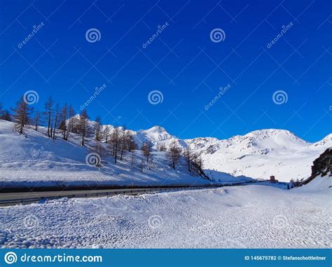 Swiss Alps With Snowy Mountains And Street Stock Photo Image Of