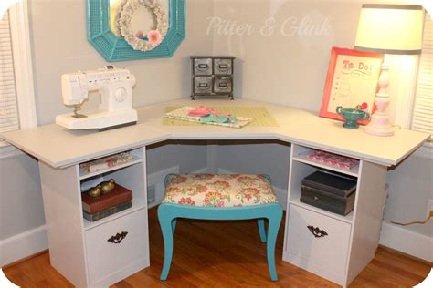 I'm moving my office out of, well, my office and moving into the dining room. PitterAndGlink: {Craft Room Corner Desk}