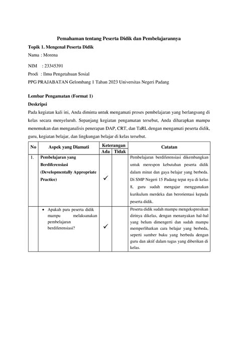 Elaborasi Pemahaman T1 PPDP Morena Pemahaman Tentang Peserta Didik