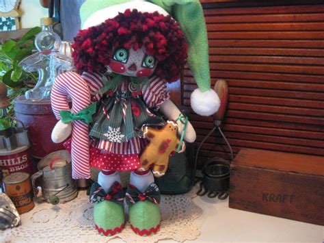 Primitive Christmas Raggedy Ann Doll Elf Shelf Sitter Ornie Center