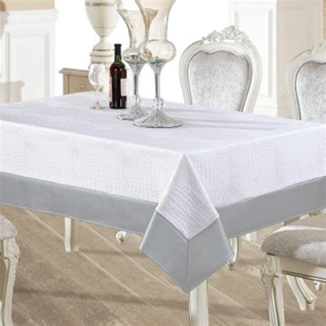White And Silver Faux Leather Tablecloth Luxury Table Covers