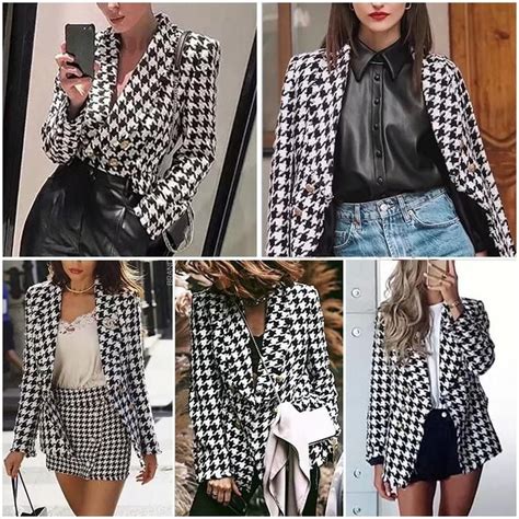 Houndstooth Double Breasted Tweed Wool Blazer In 2021 Houndstooth