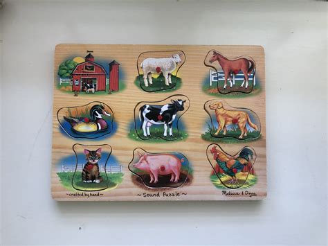 4 jigsaw puzzles have 12 pieces each. Melissa & Doug Wooden Farm Sound Puzzle - Montessori at ...