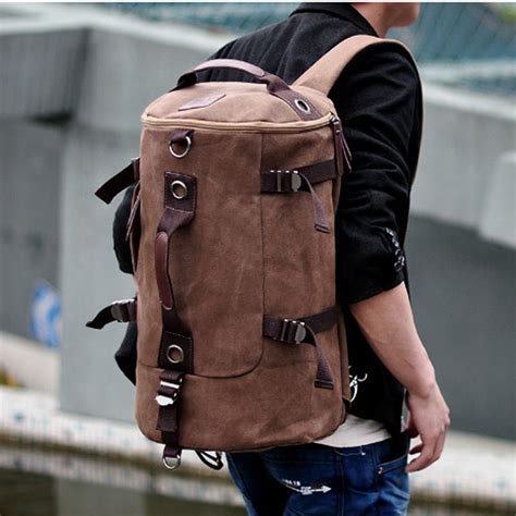 Mens Multifunction Canvas Backpack Material Canvas Color Coffee