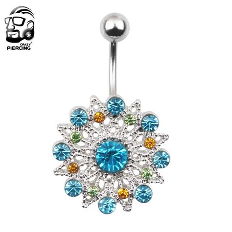 Medical Steel Crystal Rhinestone Press Button Ring Dangle Navel Piercing Body Piercing Jewelry