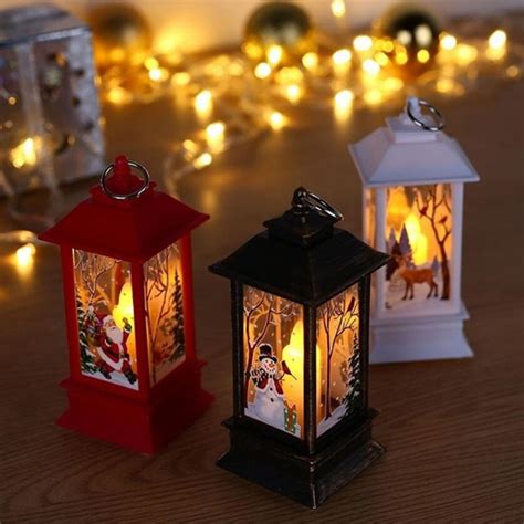 Christmas Led Night Light Lamp Candlestick Santa Claus Deer Lantern