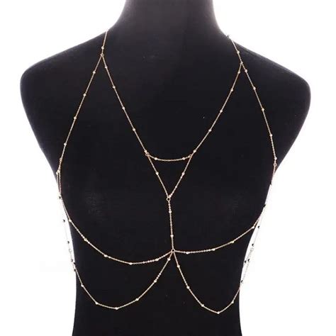 Fashion Charm Gold Multi Layer Sexy Bra Body Chain Summer Beads