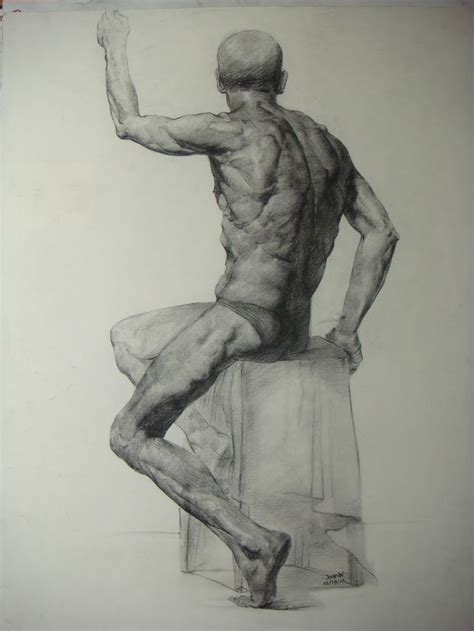 A Drawing Of A Man Sitting On Top Of A Stool With His Arm In The Air