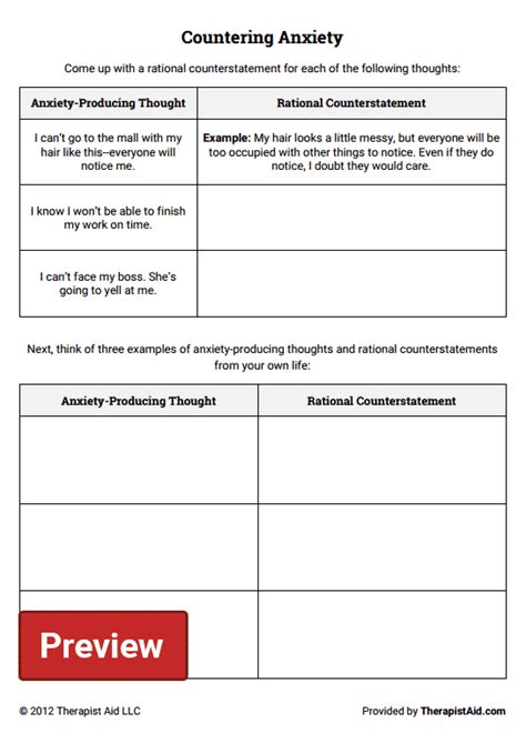 This will break the cycle of avoidance and the reinforcement of anxiety. Countering Anxiety (Thought Log) (Worksheet) | Therapist Aid