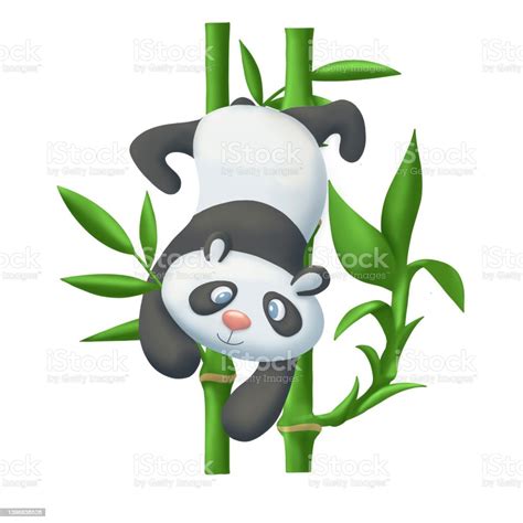 Illustration Of Cute Baby Panda Tree Climbing Bamboo Stockvectorkunst