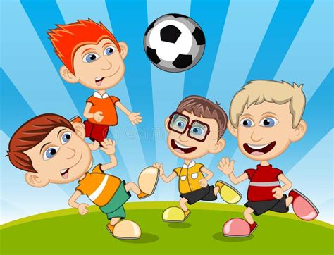Children Playing Soccer In The Park Cartoon Vector Illustration Stock