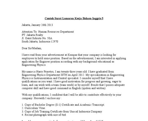 / miss / hr department. Contoh Surat Lamaran Kerja Dalam Bahasa Inggris Dan ...