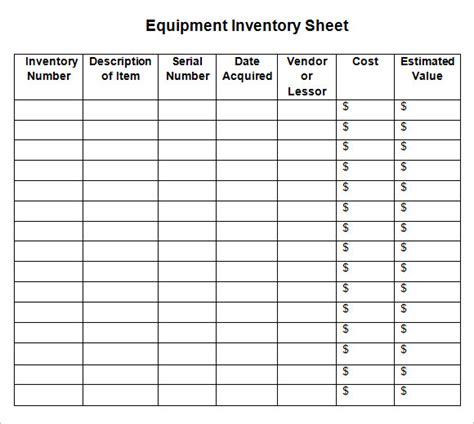 Inventory Sheet Template 9 Free Samples Examples Format