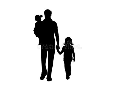 Silueta De Padre Caminante Con Hija Desde Atrás Ilustración Del Vector
