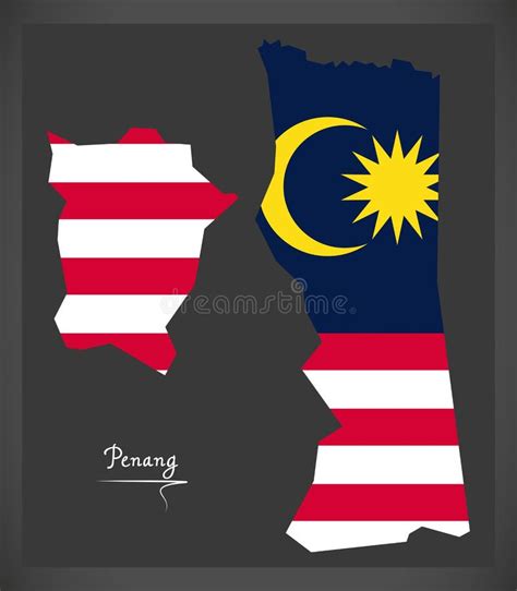 Penang Malaysia Map With Malaysian National Flag Illustration Stock