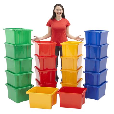 Colourful Storage Boxes Plastic Kids Toy Box Chest 24 Litre Stackable