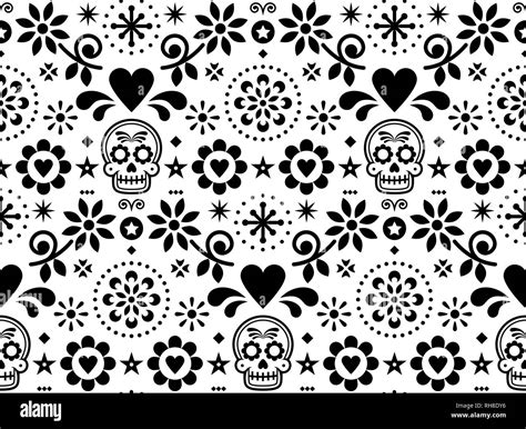 Sugar Skull Vector Seamless Pattern Inspired By Mexican Folk Art Dia