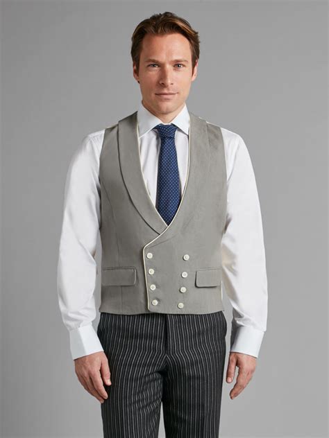 Oliver Brown Double Breasted Linen Waistcoat With Piping Grey