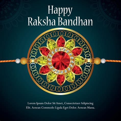 Happy Raksha Bandhan Invitation Card With Golden Crystal Rakhi With