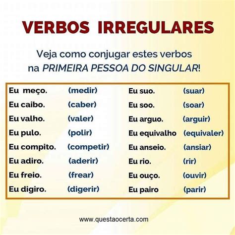 Dicas Verbos Irregulares Dicas De Portugues Gramatica Portuguesa My