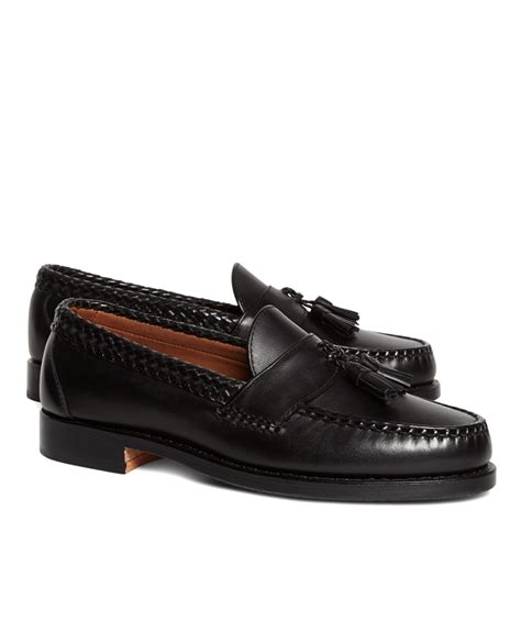 brooks brothers braid strap tassel penny loafers in black for men lyst