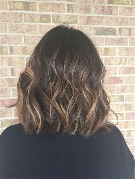 Long bobs with loser curls. Balayage for dark brown hair. Hair by Chelsea Pelfrey ...