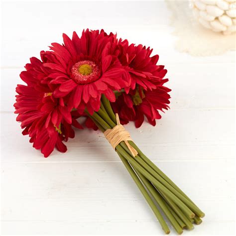 Dark Red Artificial Gerbera Daisy Bouquet Bushes Bouquets Floral