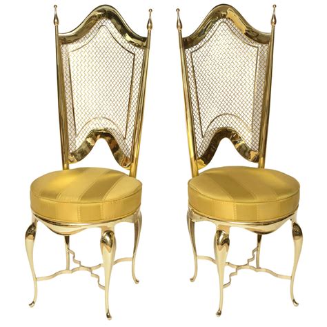 Wood & faux leather accent chair with arms: Extremely Unique Brass Accent Chairs at 1stdibs