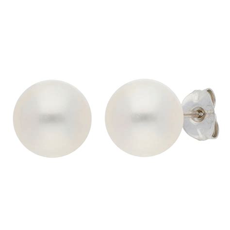 18ct White Gold 8mm Cultured Pearl Stud Earrings Buy Online Free