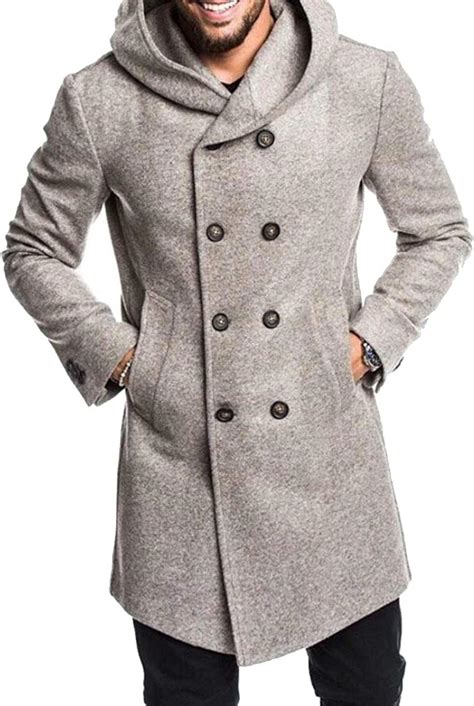men s classic double breasted jacket peacoat warm hood pea coats uk clothing