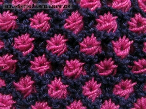 Knit 1, * (knit the next stitch wrapping the yarn 3 times around the needle) 5 times. Aster Flower Knitting Stitch - Knitting Unlimited